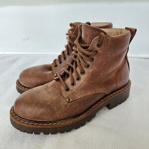 Vintage Y2K American Eagle 8 Brown Leather Combat Boot Grunge Lug Goth Rugged